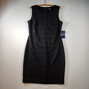 Chaps Sheath Dress 14 Black on Black Stripe Sleeveless Back Zip NWT